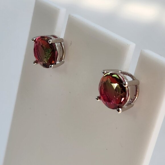 NIB 6mm 925 Silver 6mm Watermelon Tourmaline Stud Earrings - Picture 10 of 13